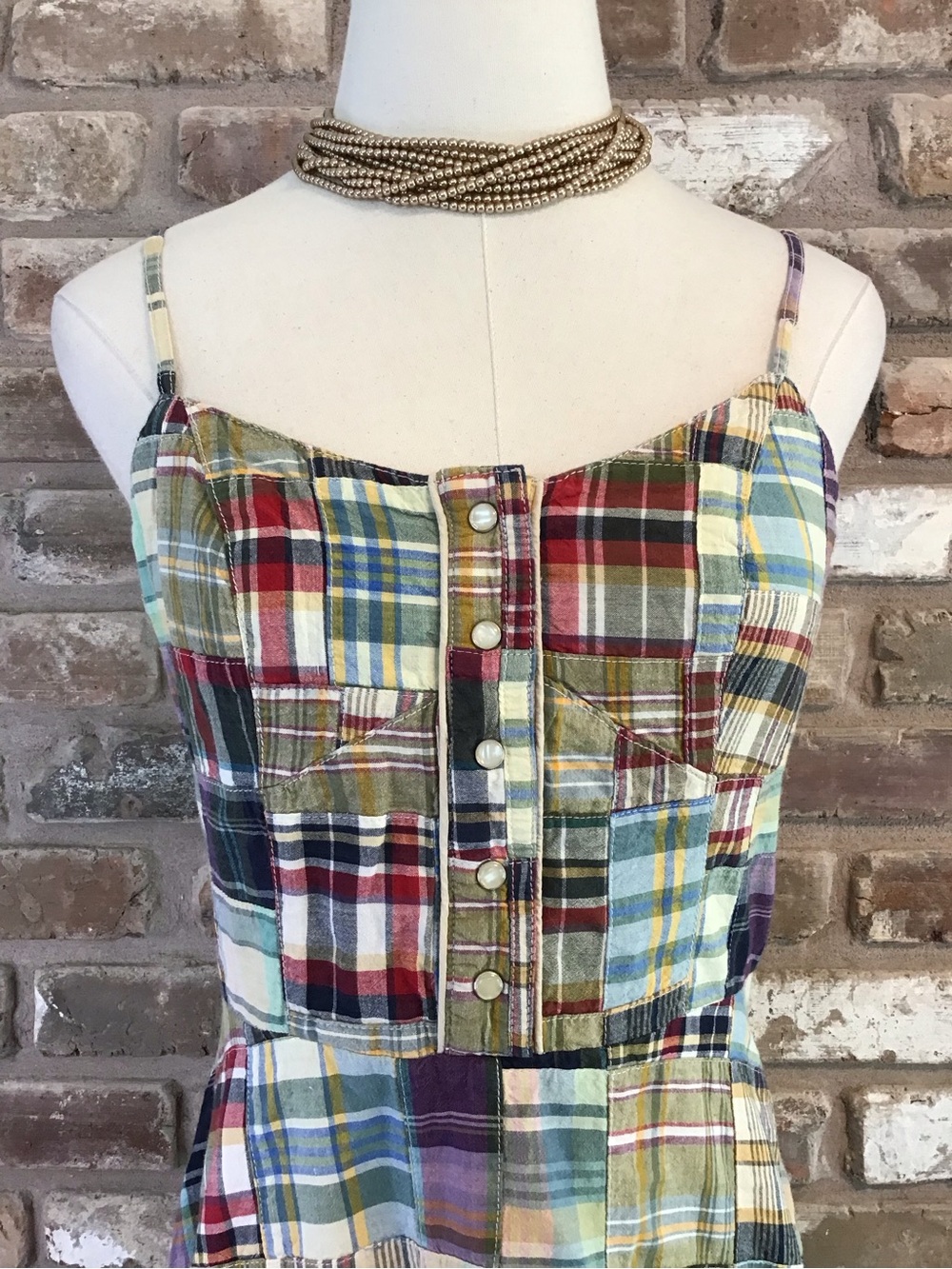 Tommy Hilfiger Vintage Women's Y2K Patchwork Plaid Button-Front Midi Dress 6 - Picture 5 of 7